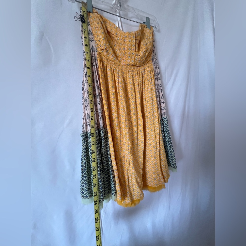 NWT Free People Strapless Ruched Cocktail Dress in Yellow and Green - Picture 10 of 12